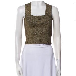 A.L.C. Metallic Square Neck Crop Top Gold Sleeveless Size S